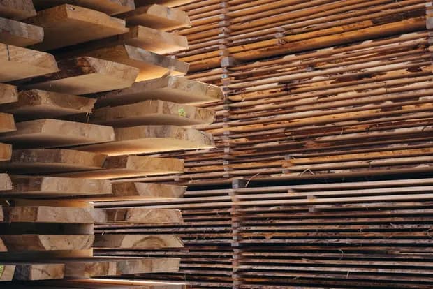 Stacked timber planks
